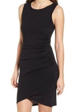 Leith Black Sleeveless Ruched Sheath Dress S